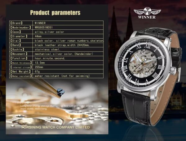 Winner 8051 | Men Roman Numerals Mechanical Leather Men's Wrist Watch - Image 4